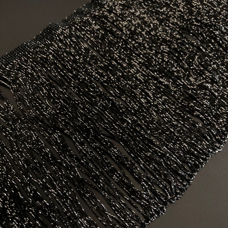 Franja Lurex - Preto e Prata - 18 cm 